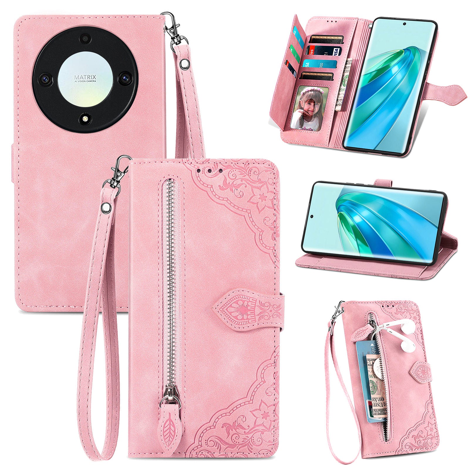 For Honor X40 5G / Magic5 Lite 5G / X9a 5G Case Magnetic Flower Imprinted Phone Wallet Cover For Honor X40 5G / Magic5 Lite 5G / X9a 5G Case Magnetic Flower Imprinted Phone Wallet Cover